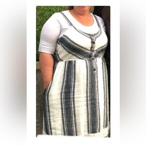 Universal Thread Striped Black and White Linen Women's Dress XXL